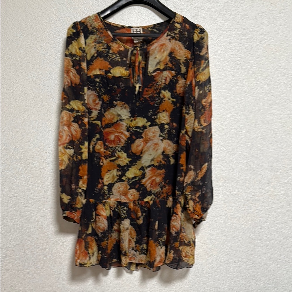*Haute Hippie Floral Embellished Long Sleeve Dress 100% Silk Small